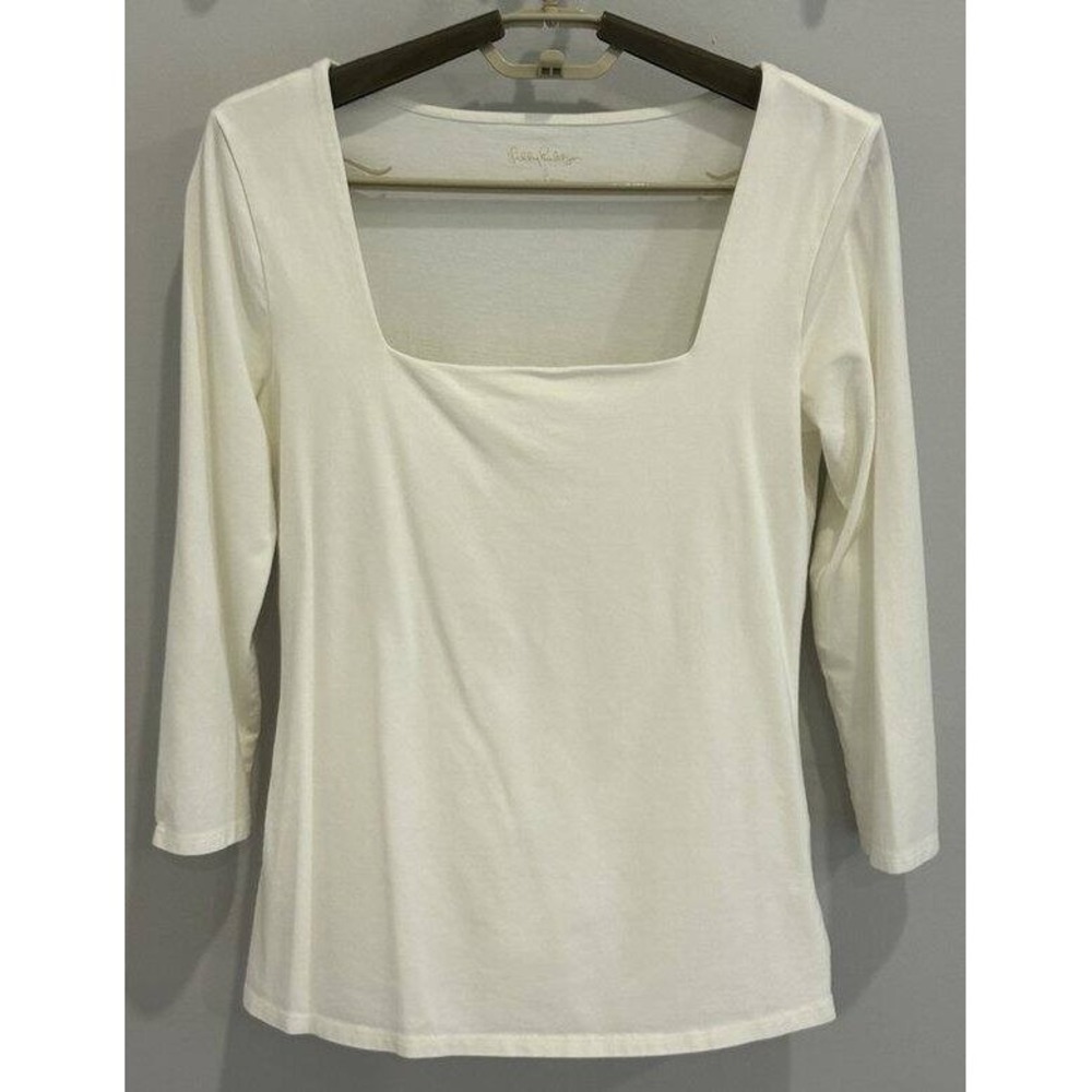 Lilly Pulitzer Womens Square Neck 3/4‎ Sleeve Top Ivory Smoothing Liner Nell S